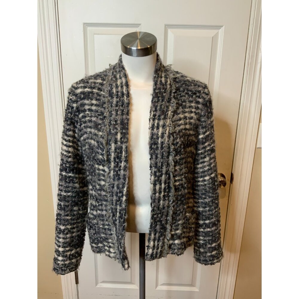Peter Cohen Gray Tweed Fuzzy Wool Open Front Jacket, Size Small